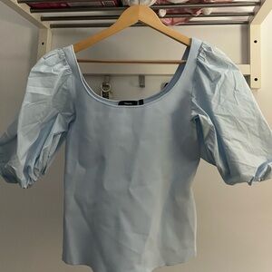 Theory Light Blue Puff Sleeve Blouse